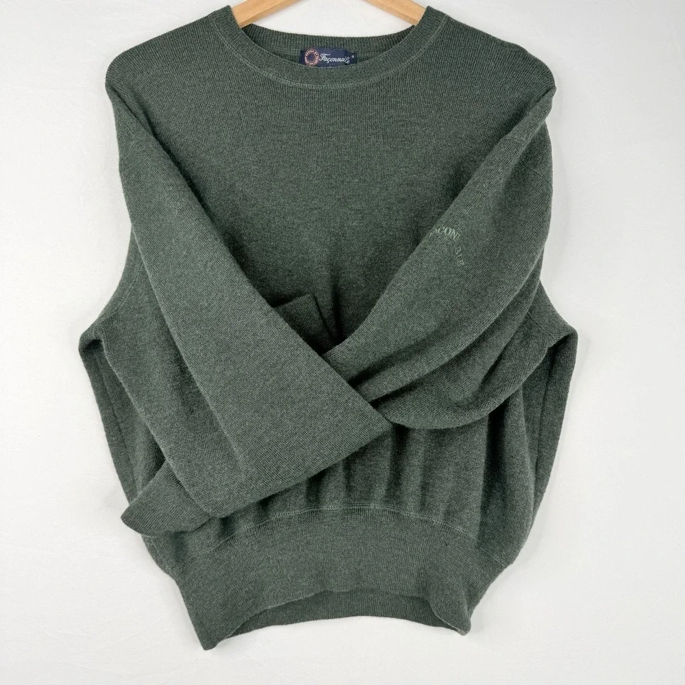 Faconnable Sweater Men's 100% Merino Wool Crew‎ Neck Preppy Jumper Pullover SZ-L